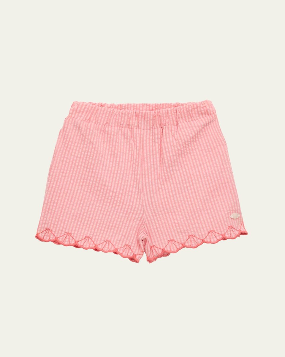 Girl's Layette Scalloped Seersucker Shorts, Size 6M-4